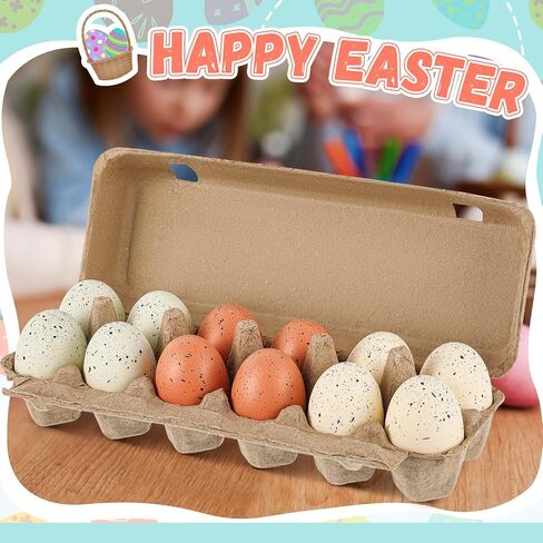 12 PCS Foam Easter Eggs 2.4 بوصة باستيل ملونة مرققة البيض مع الكرتونات للمنزل منزل حديقة الدجاج زخارف عيد الفصح DIR (لون الخشب) in Kuwait