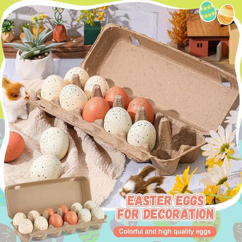 12 PCS Foam Easter Eggs 2.4 بوصة باستيل ملونة مرققة البيض مع الكرتونات للمنزل منزل حديقة الدجاج زخارف عيد الفصح DIR (لون الخشب) in Kuwait