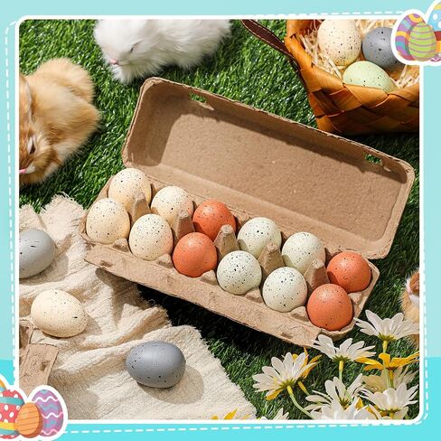 12 PCS Foam Easter Eggs 2.4 بوصة باستيل ملونة مرققة البيض مع الكرتونات للمنزل منزل حديقة الدجاج زخارف عيد الفصح DIR (لون الخشب) in Kuwait