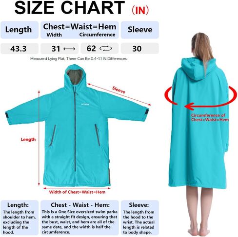 Hiturbo Warm Waterproof Swim Parka: Oversized Hooded Changing Robe - Sherpa Liner Swimming Coat - Recycled Fabric Surf Poncho in Kuwait