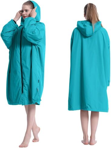 Hiturbo Warm Waterproof Swim Parka: Oversized Hooded Changing Robe - Sherpa Liner Swimming Coat - Recycled Fabric Surf Poncho in Kuwait