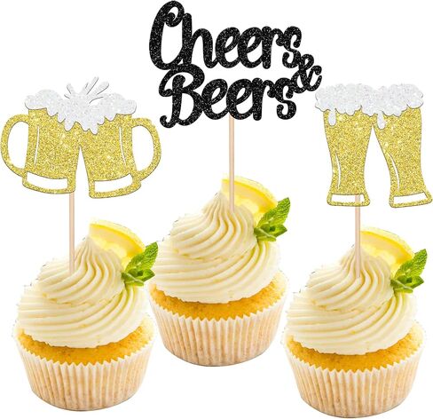 Rsstarxi 24 Pack Cheers and Beers Cupcake Toppers Beer Party Decorations Beer Mug Cupcake Picks for Cheers Beers Festival Themed Baby Shower Birthday Cake Decorations Black, Design 1 in Saudi Arabia