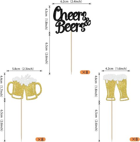 Rsstarxi 24 Pack Cheers and Beers Cupcake Toppers Beer Party Decorations Beer Mug Cupcake Picks for Cheers Beers Festival Themed Baby Shower Birthday Cake Decorations Black, Design 1 in Saudi Arabia
