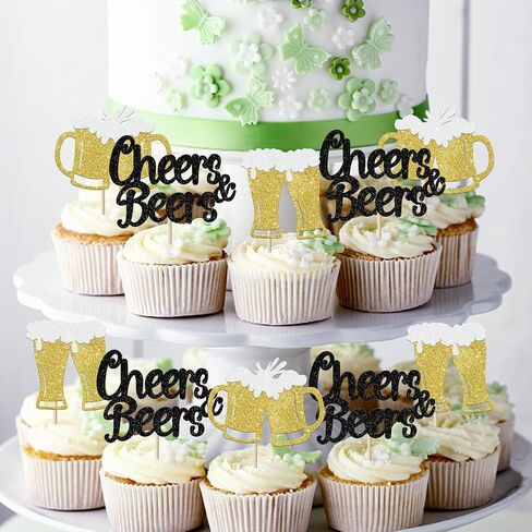 Rsstarxi 24 Pack Cheers and Beers Cupcake Toppers Beer Party Decorations Beer Mug Cupcake Picks for Cheers Beers Festival Themed Baby Shower Birthday Cake Decorations Black, Design 1 in Saudi Arabia