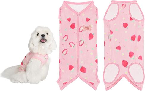 TONY HOBY Dog Pajamas Summer Dog Shirt Onesie Recovery Suit Sleeveless Puppy Jumpsuit Outfit Costume with 5-Snap Button, Soft Strawberry Print Pet Clothes for Small Dogs(Pink, Medium) in Saudi Arabia