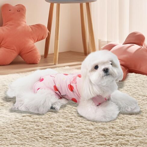 TONY HOBY Dog Pajamas Summer Dog Shirt Onesie Recovery Suit Sleeveless Puppy Jumpsuit Outfit Costume with 5-Snap Button, Soft Strawberry Print Pet Clothes for Small Dogs(Pink, Medium) in Saudi Arabia