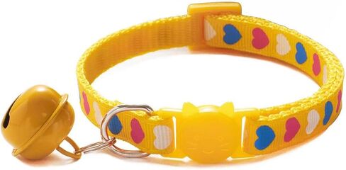 Bell Collar for Small Cats, XXS Dog Collar Soft Buckle Nylon Puppy Collar Boy Heart Adjustable 19-32cm for XXSmall Xs Small Litter Tiny Pet Dogs Animal (Yellow) in Saudi Arabia