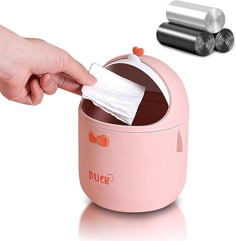 Cute Desktop Trash Can Wastebasket with 90 Trash Bags, Creative Mini Countertop Garbage Can with Lid, Small Plastic Storage Bin for Home Kitchen Dressing Office Kids Bedroom(Green) in Saudi Arabia