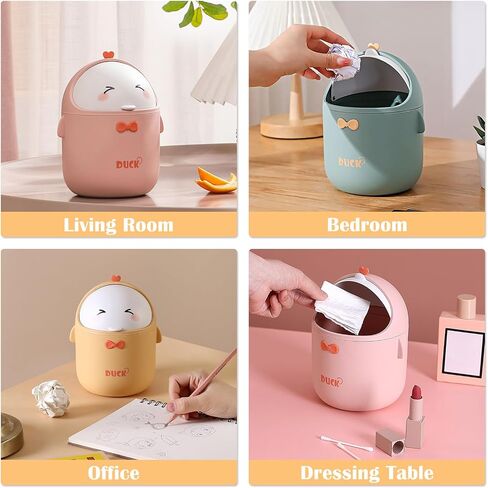 Cute Desktop Trash Can Wastebasket with 90 Trash Bags, Creative Mini Countertop Garbage Can with Lid, Small Plastic Storage Bin for Home Kitchen Dressing Office Kids Bedroom(Green) in Saudi Arabia