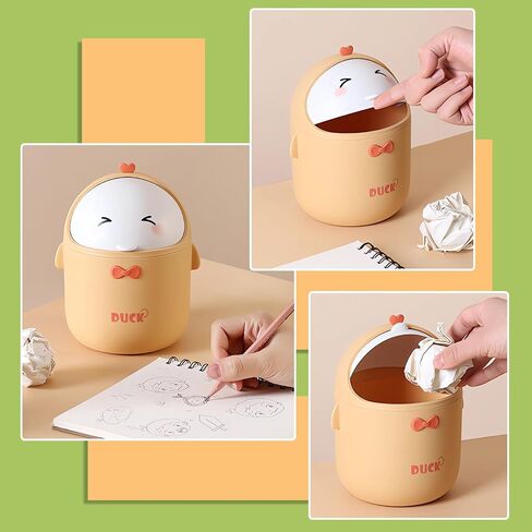 Cute Desktop Trash Can Wastebasket with 90 Trash Bags, Creative Mini Countertop Garbage Can with Lid, Small Plastic Storage Bin for Home Kitchen Dressing Office Kids Bedroom(Green) in Saudi Arabia