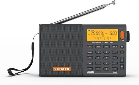 D808 Portable AM FM SW LW Air Band Radio SSB RDS Multi Band Radio Speaker with LCD Display Alarm Clock External Antenna (Black) in Kuwait