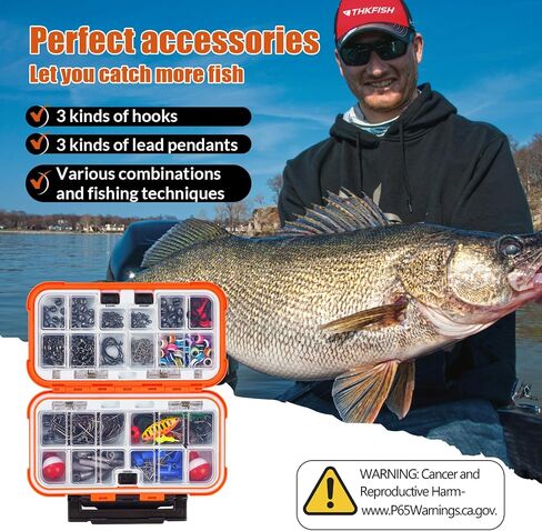 THKFISH 248pcs Fishing Accessories Kit，Fishing Tackle Box with Tackle Included Including Jig Hooks, Bullet Bass Casting Sinker Weights, Fishing Swivels Snaps, Sinker Slides, Perfect Fishing Gear in Kuwait
