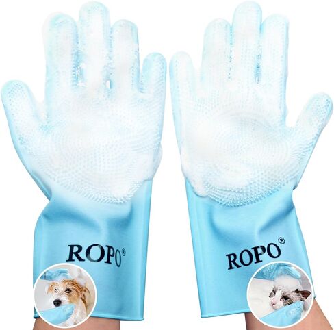 ROPO silicone gloves for pet grooming, multi-functional gloves for pet hair shedding, bathing, and massage (Grey) in Kuwait
