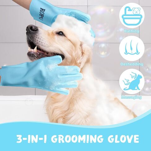 ROPO silicone gloves for pet grooming, multi-functional gloves for pet hair shedding, bathing, and massage (Grey) in Kuwait