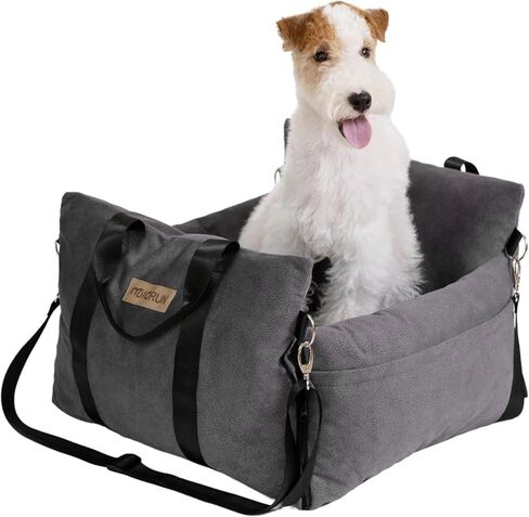 مقعد سيارة معزز للكلاب المتوسطة، سرير مريح وآمن لحمل الحيوانات الأليفة للكلاب المتوسطة التي يصل وزنها إلى 25 رطل، جيوب تخزين قابلة للفصل والغسل، حزام أمان بمشبك، رمادي in Kuwait