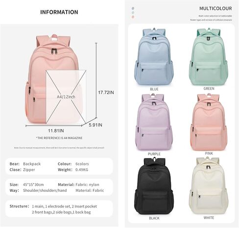 Cute Aesthetic Backpack for School Supplies College Backpack for Teen Girls Students Laptop Bag Large Capacity Bookbags Travel Lightweight Backpack for Casual Middle School Bag Solid Color(Black) in Saudi Arabia