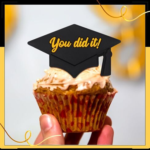 Chuangdi 48 Pieces Graduation Hat Sayings Cupcake Rings 2025 Congrats Grad Cupcake Toppers Rings Black Hat Cake Decorations for Graduation Party Supplies, 4 Styles in Saudi Arabia