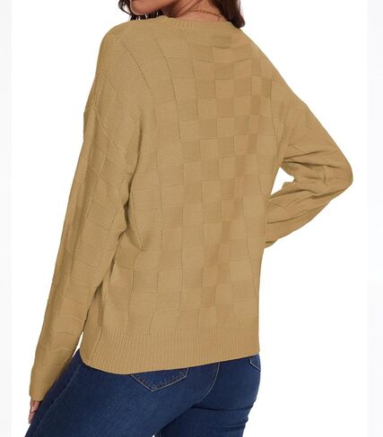 Women Lightweight Sweaters Crewneck Long Sleeve Block Knit Pullover Shirts Tunic Tops with Pocket Dusty Pink X-Large in Kuwait