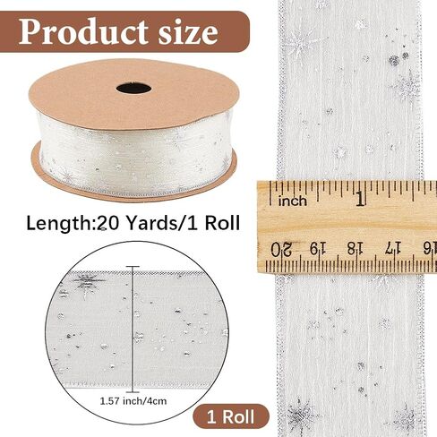 20 ياردة 1 5/8 بوصة نجم فضية أبيض نمط طباعة organza chiffon trim بريق النجوم الشفافة الشفافية شريط النسيج البوليستر لخياطة صنع الهدايا ديكور المنزل الحرف باقة ديي in Kuwait