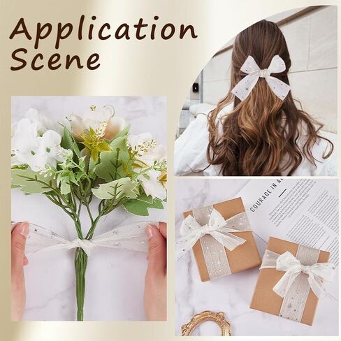 20 ياردة 1 5/8 بوصة نجم فضية أبيض نمط طباعة organza chiffon trim بريق النجوم الشفافة الشفافية شريط النسيج البوليستر لخياطة صنع الهدايا ديكور المنزل الحرف باقة ديي in Kuwait