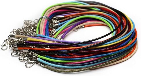 QSLLER 100pcs Black PU Leather Cord Wax Rope Chain Necklace 45cm+5cm Stainless Steel Chains For DIY Jewelry Making Pendant Supplies in Saudi Arabia