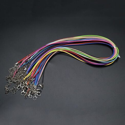 QSLLER 100pcs Black PU Leather Cord Wax Rope Chain Necklace 45cm+5cm Stainless Steel Chains For DIY Jewelry Making Pendant Supplies in Saudi Arabia