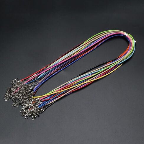 QSLLER 100pcs Black PU Leather Cord Wax Rope Chain Necklace 45cm+5cm Stainless Steel Chains For DIY Jewelry Making Pendant Supplies in Saudi Arabia