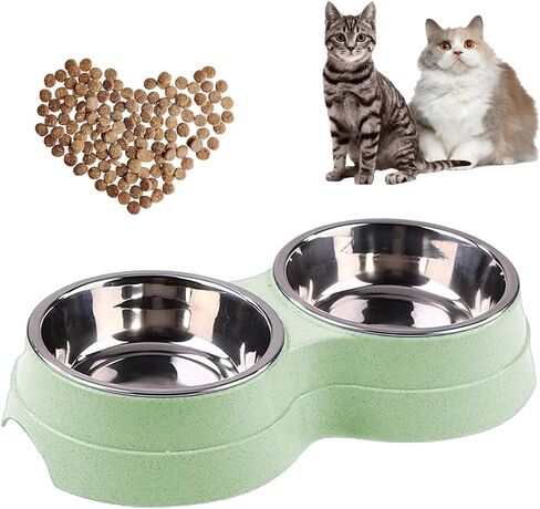 Double Cat Food and Water Bowl Set - Stainless Steel Bowls with Easy-to-Clean Detachable Design, Non-Slip Base, Pet Feeder for Kittens and Medium Cats in Saudi Arabia