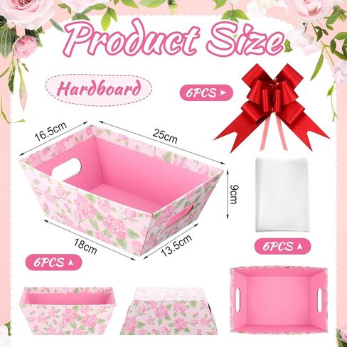 Skyygemm 6 PCS 9.8 × 6.5 بوصة يوم الأم السميك من الورق المقوى السميك سلة فارغة لملء صندوق زهور الزنبق الوردي مربع مع أكياس السيلوفان والأشرطة لأقواس لحفل الشاي الربيعي (TULIP) in Saudi Arabia