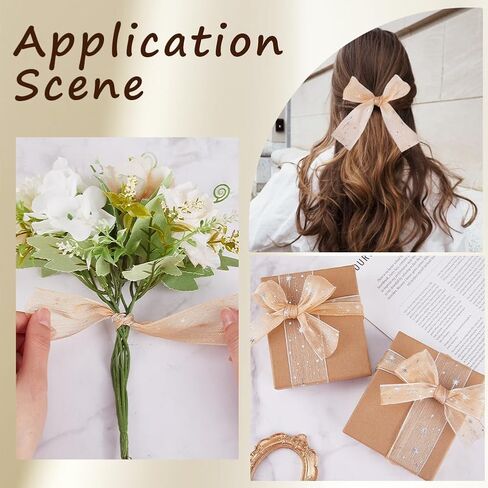 20 ياردة 1 5/8 بوصة نجم فضية أبيض نمط طباعة organza chiffon trim بريق النجوم الشفافة الشفافية شريط النسيج البوليستر لخياطة صنع الهدايا ديكور المنزل الحرف باقة ديي in Kuwait