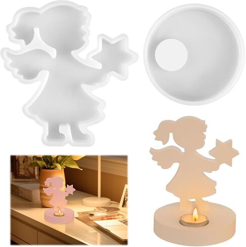 Silicone Mold, Classic Angels Holding Stars in Their Hands, Silicone Casting Molds with Base, Silicone Casting Mold Candle Holder for Soy Wax, Cement Gypsum Decorative Ornaments in Saudi Arabia