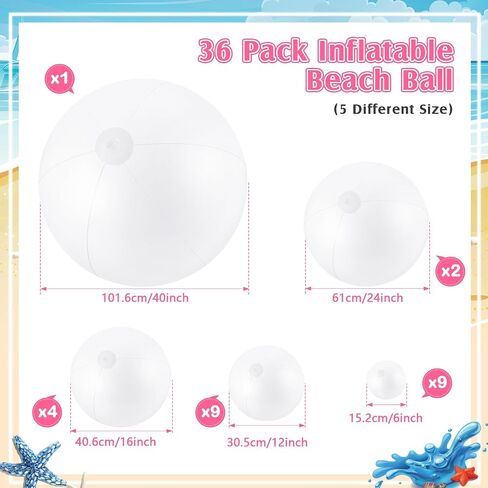 36 Pcs Inflatable Beach Balls Bulk 6" 12" 16" 24" 40" Multiple Sizes PVC Summer Swimming Pool Ball for Adults Outdoor Beach Hawaii Water Games Party Decorations in Kuwait