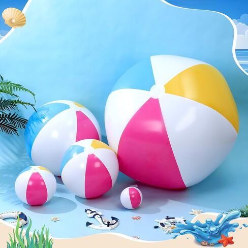 36 Pcs Inflatable Beach Balls Bulk 6" 12" 16" 24" 40" Multiple Sizes PVC Summer Swimming Pool Ball for Adults Outdoor Beach Hawaii Water Games Party Decorations in Kuwait