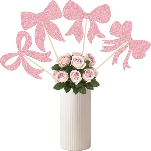Gyufise 12Pcs Bow Centerpiece Sticks Birthday Bowknot Ribbons Coquette Table Flower Centerpieces Sticks Bow High Footed Party Decorations for Bridal Shower Birthday Wedding Party Supplies Pink in Kuwait