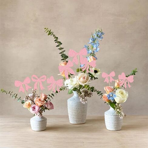Gyufise 12Pcs Bow Centerpiece Sticks Birthday Bowknot Ribbons Coquette Table Flower Centerpieces Sticks Bow High Footed Party Decorations for Bridal Shower Birthday Wedding Party Supplies Pink in Kuwait