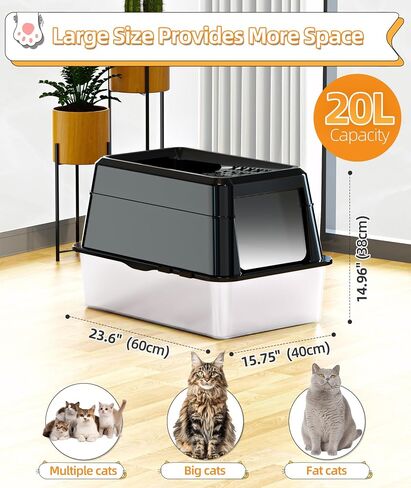 EPN Stainless Steel Cat Litter Box with Lip, XXL Extra Large Enclosed Removable Metal Litter Box for Big Cats, High Sided Enclosure, Scoop & Footboard, Leak-Proof, Odorless, Easy to Clean（Light Grey in Saudi Arabia