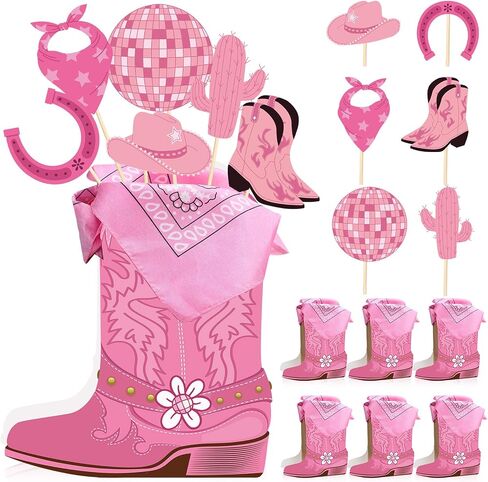8 Sets 129 Pcs Cowboy Western Party Centerpieces Cowboy Party Decorations Western Table Toppers with cowboy boots shaped box cutouts and sticks for Western Party Birthday Decor (Cowboy,Brown) in Kuwait