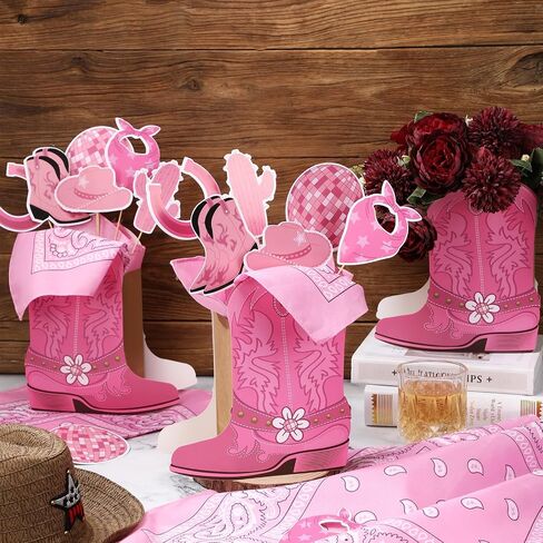 8 Sets 129 Pcs Cowboy Western Party Centerpieces Cowboy Party Decorations Western Table Toppers with cowboy boots shaped box cutouts and sticks for Western Party Birthday Decor (Cowboy,Brown) in Kuwait
