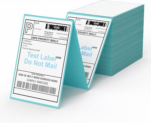 Ryhampaper 4 "× 6" Fanfold Direct Thermal Labels ، 4000 ملصقات (4 أكوام من 1000) ، خلفية زرقاء ، لاصق دائم فائق ، متوافق مع Zebra ، Intermec ، Datamax ، Printronix Printers in Kuwait