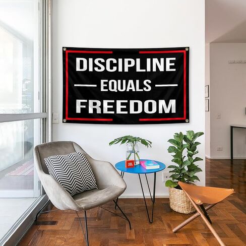 Discipline Equals Freedom Motivational Flag 3x5 Feet with 4 Brass Washers for College Dorm Study Man Cave Gym Office Bedroom Motivational Wall Decor. (Discipline Equals Freedom) in Saudi Arabia