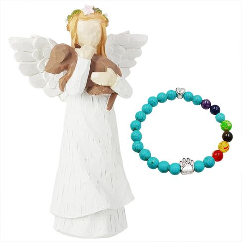 Angel of Friendship Dog Memorial Gifts,Pet Sympathy Gift,Loss of Dog Gifts,4.9 Inch Dog Angel Figurines Dog Remembrance Gifts with Heart Rainbow Bridge Bracelet in Kuwait