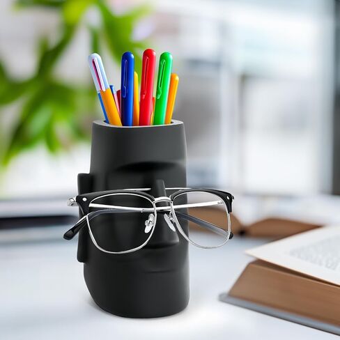 Multifunctional Handmade Eyeglass Holder and Pen Holder Desk Organizer for Office, Home Decor,Creative vase, Makeup Brush Storage (Black) in Saudi Arabia