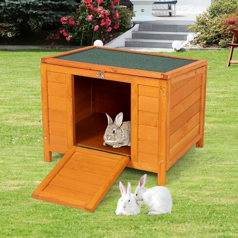 COZIWOW 24inches Wooden Catio Outdoor Cat House Small Animal House，Rabbit Hutch Indoor，Stable Weatherproof Bunny Cage Insulated Pet Shelter for Small Cat Dog Rabbit Guinea Pig(Grey) in Saudi Arabia