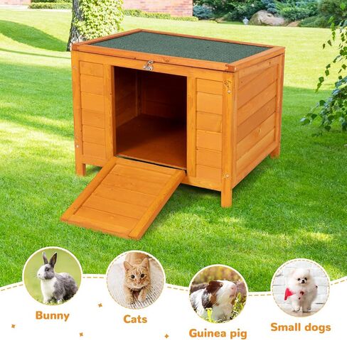 COZIWOW 24inches Wooden Catio Outdoor Cat House Small Animal House，Rabbit Hutch Indoor，Stable Weatherproof Bunny Cage Insulated Pet Shelter for Small Cat Dog Rabbit Guinea Pig(Grey) in Saudi Arabia