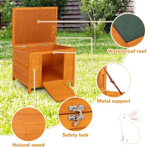 COZIWOW 24inches Wooden Catio Outdoor Cat House Small Animal House，Rabbit Hutch Indoor，Stable Weatherproof Bunny Cage Insulated Pet Shelter for Small Cat Dog Rabbit Guinea Pig(Grey) in Saudi Arabia