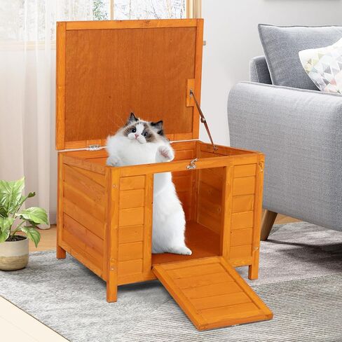 COZIWOW 24inches Wooden Catio Outdoor Cat House Small Animal House，Rabbit Hutch Indoor，Stable Weatherproof Bunny Cage Insulated Pet Shelter for Small Cat Dog Rabbit Guinea Pig(Grey) in Saudi Arabia