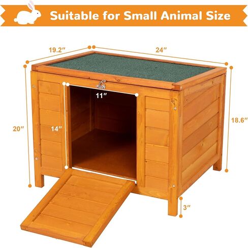 COZIWOW 24inches Wooden Catio Outdoor Cat House Small Animal House，Rabbit Hutch Indoor，Stable Weatherproof Bunny Cage Insulated Pet Shelter for Small Cat Dog Rabbit Guinea Pig(Grey) in Saudi Arabia