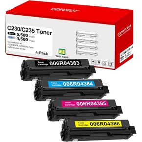 C230 C235 Toner Cartridge Set Replacement for Xerox 006R04383 Black 006R04384 006R04385 006R04386 High Yield Toner Cartridge for C230/C235 Printer Toner (4-Pack, Black/Cyan/Magenta/Yellow)