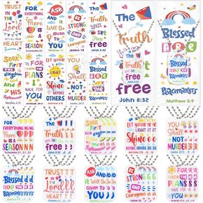 Ecally 30 Sets Christian Dog Tag Necklace Religious Bookmarks Bible Verse Necklaces Religious Party Favor Inspirational Quotes Bookmarks End of Year Gifts for Student Sunday School Prize(Bright Color) in Kuwait
