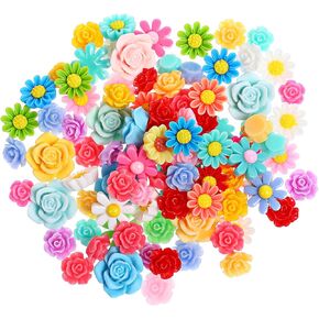 Flatback Flower Charms, 100 Pcs Mini Flower Beads Cabochons Embellishment Mixed Colors Daisy Flowers Slime Charms for Craft Jewelry Making Scrapbooking Hair Clip Decor